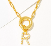 Diamonique Goldclad Sterling Silver "R" Initial Pave Drop Necklace 18"